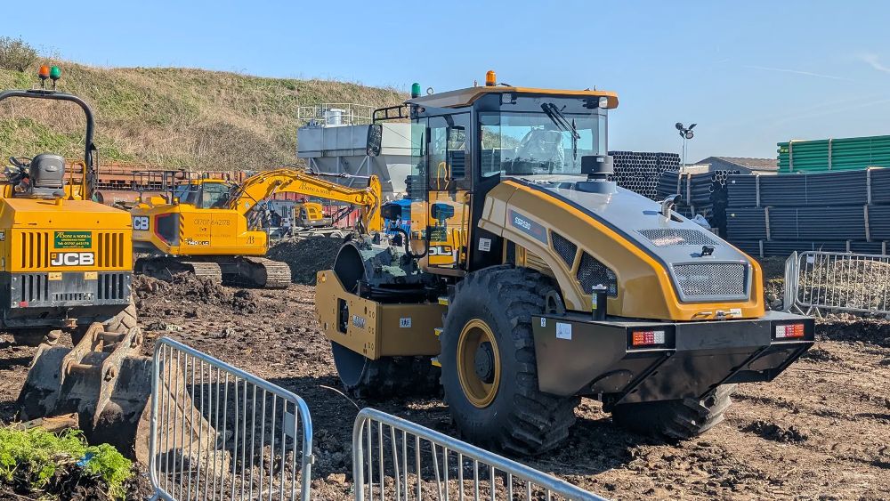 SANY road roller compacting asphalt on highway construction